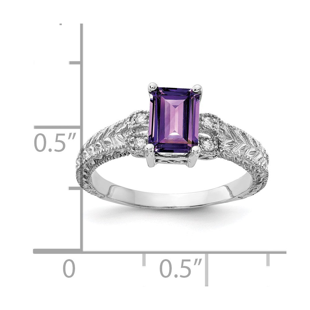 14k White Gold 7x5mm Emerald Cut Amethyst AA Diamond ring
