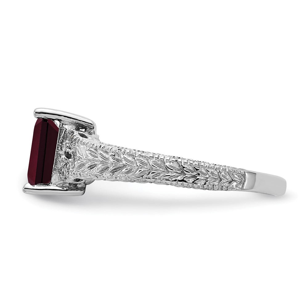 14k White Gold 7x5mm Emerald Cut Garnet AAA Diamond ring