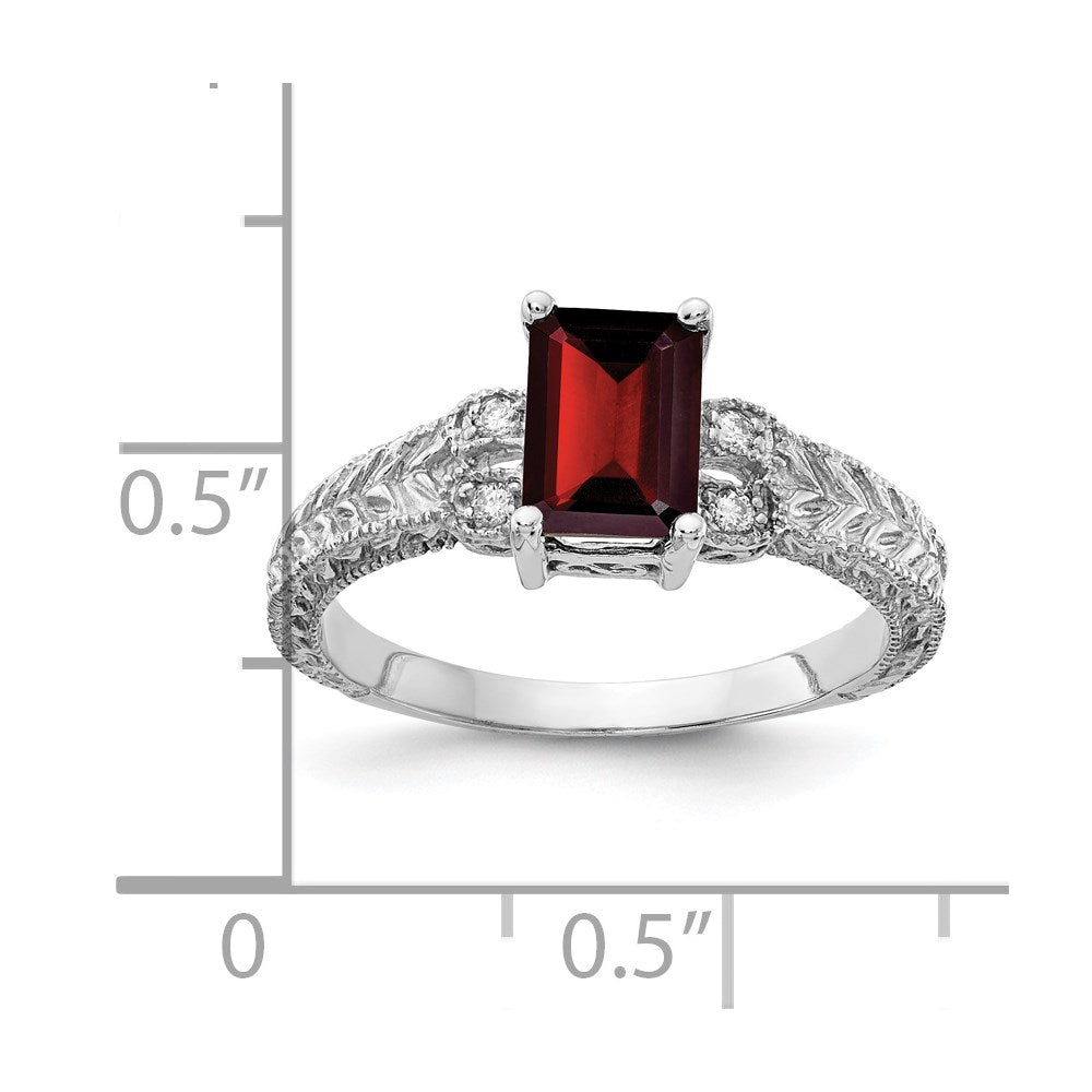 14k White Gold 7x5mm Emerald Cut Garnet AAA Diamond ring