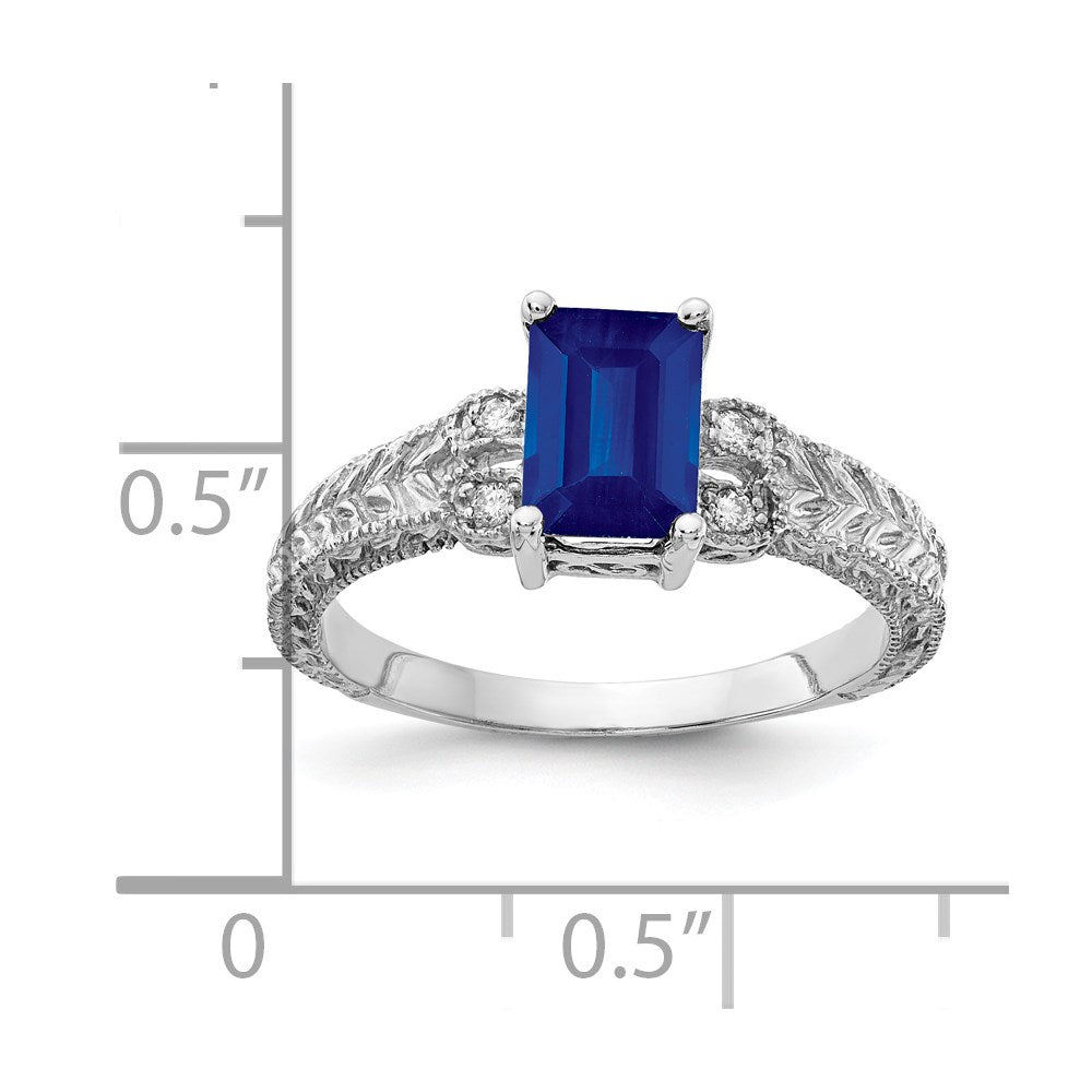 14k White Gold 7x5mm Emerald Cut Sapphire AAA Diamond ring