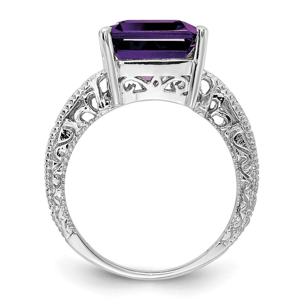 14k White Gold 12x10mm Emerald Cut Amethyst A Diamond ring