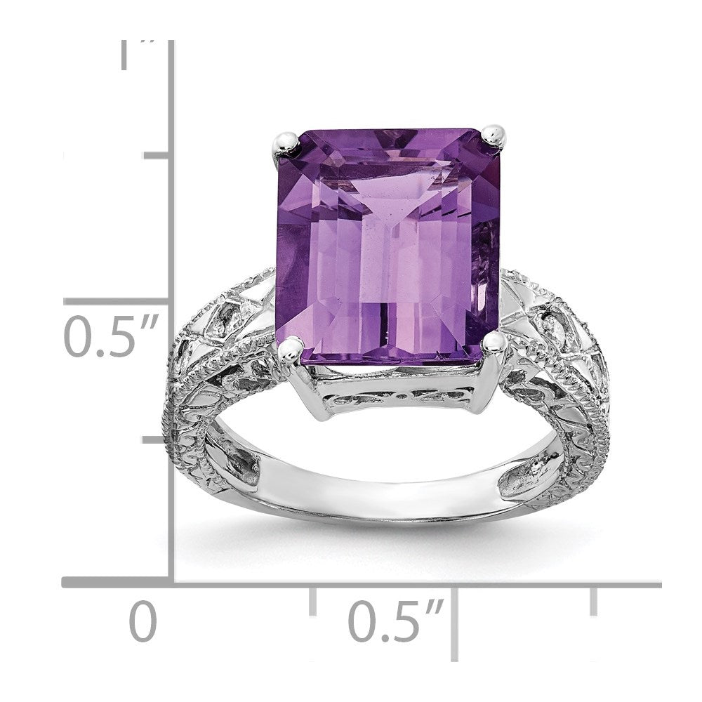 14k White Gold 12x10mm Emerald Cut Amethyst A Diamond ring