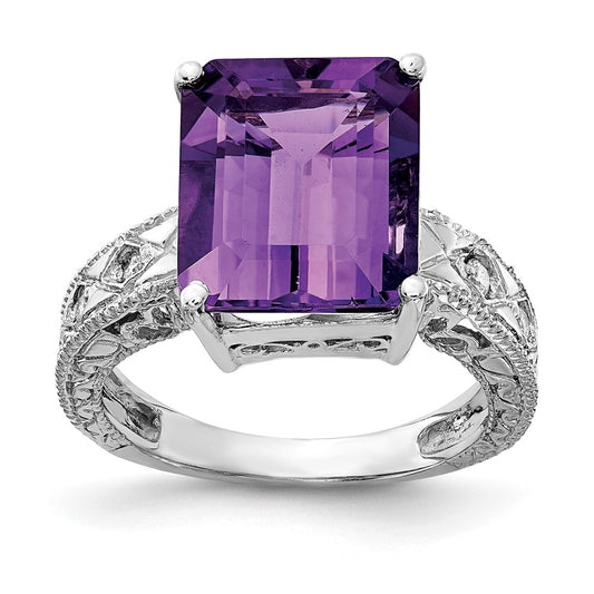 14k White Gold 12x10mm Emerald Cut Amethyst AAA Diamond ring