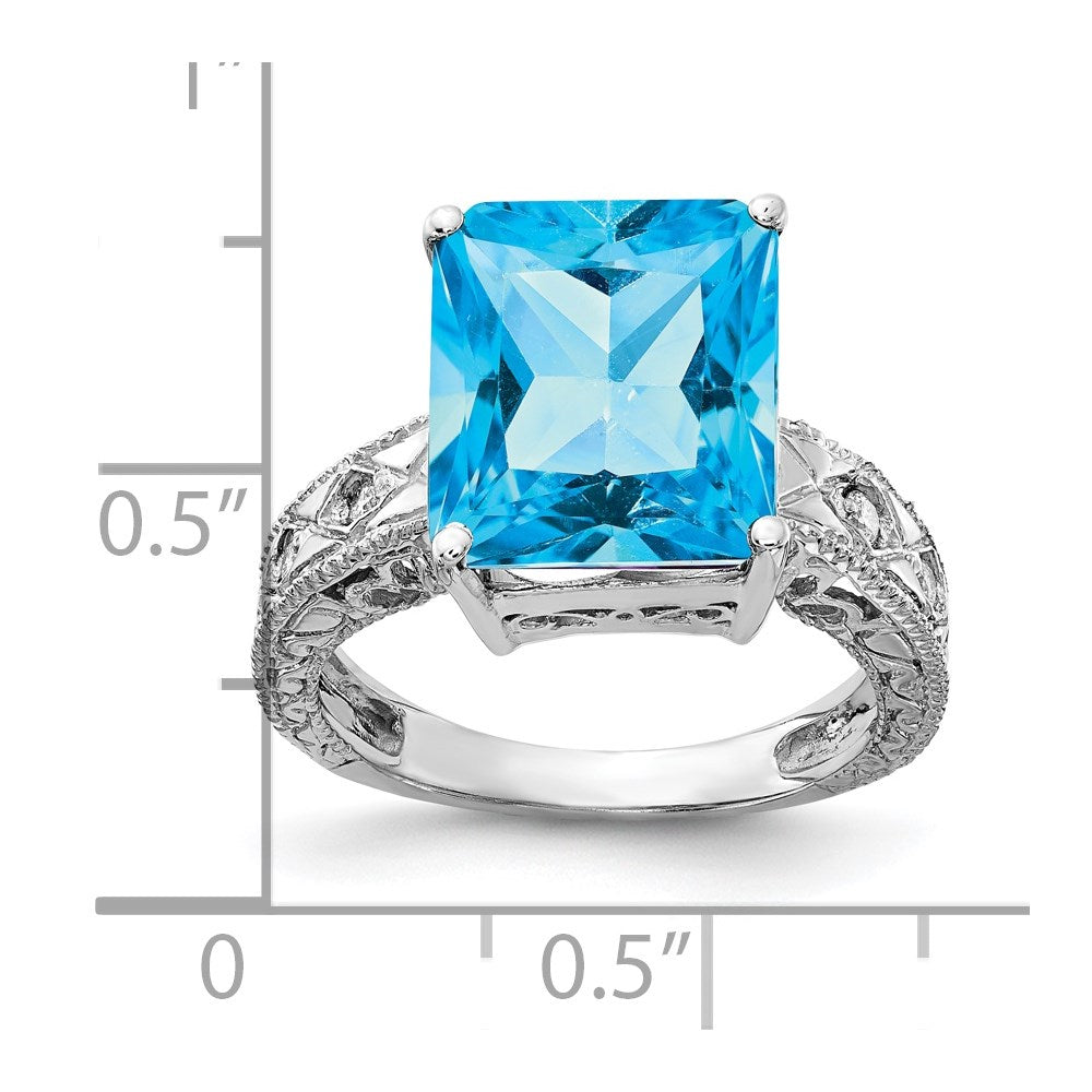 14k White Gold 12x10mm Emerald Cut Blue Topaz A Diamond ring