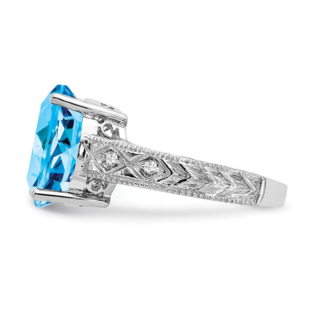 14k White Gold 12x10mm Oval Blue Topaz VS Diamond ring