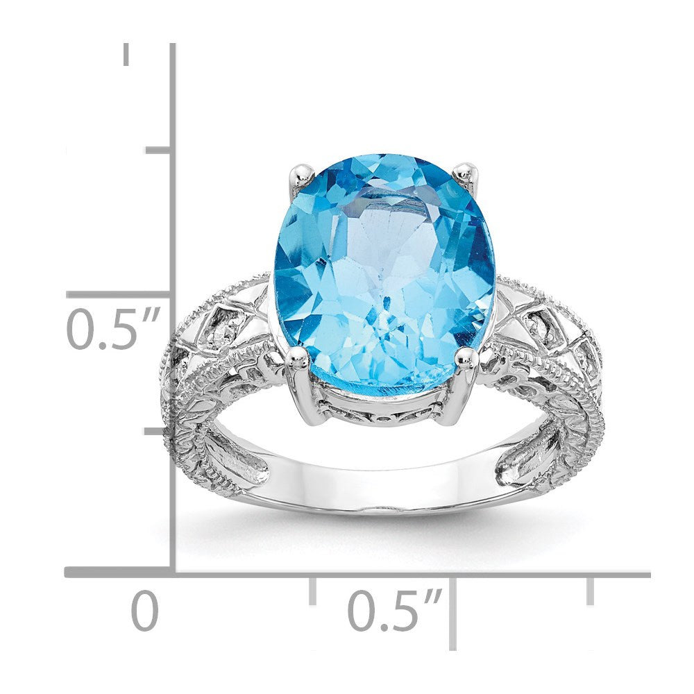 14k White Gold 12x10mm Oval Blue Topaz VS Diamond ring