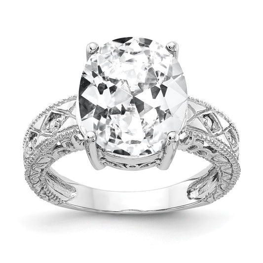 14k White Gold 12x10mm Oval Cubic Zirconia A Diamond Ring