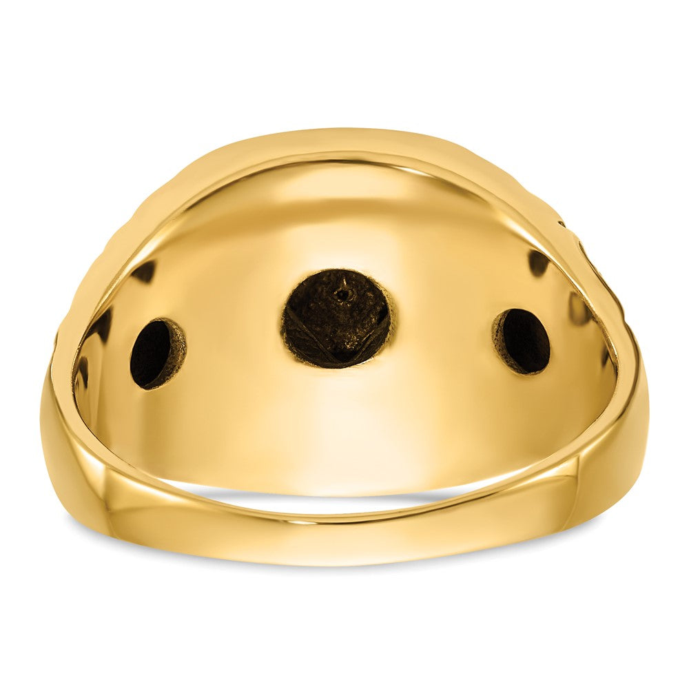 14k Polished, Antiqued and Nugget Texture VS Quality Diamond Masonic Ring