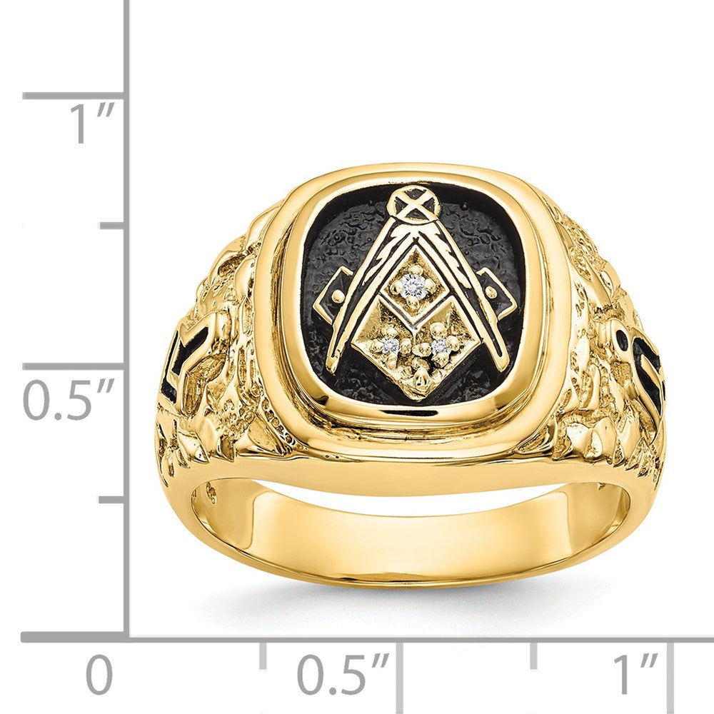 14k Polished, Antiqued and Nugget Texture VS Quality Diamond Masonic Ring