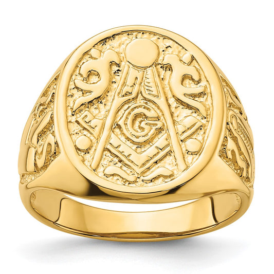 14k Men's Polished and Grooved (Not Enameled) Masonic Ring