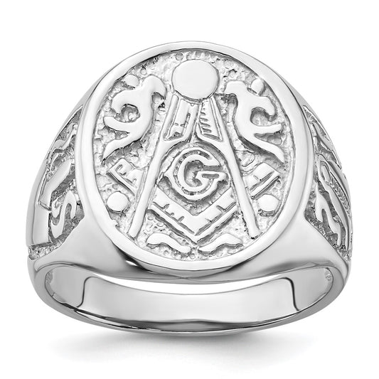 14k White Gold Men's Polished and Grooved (No Enamel) Masonic Ring