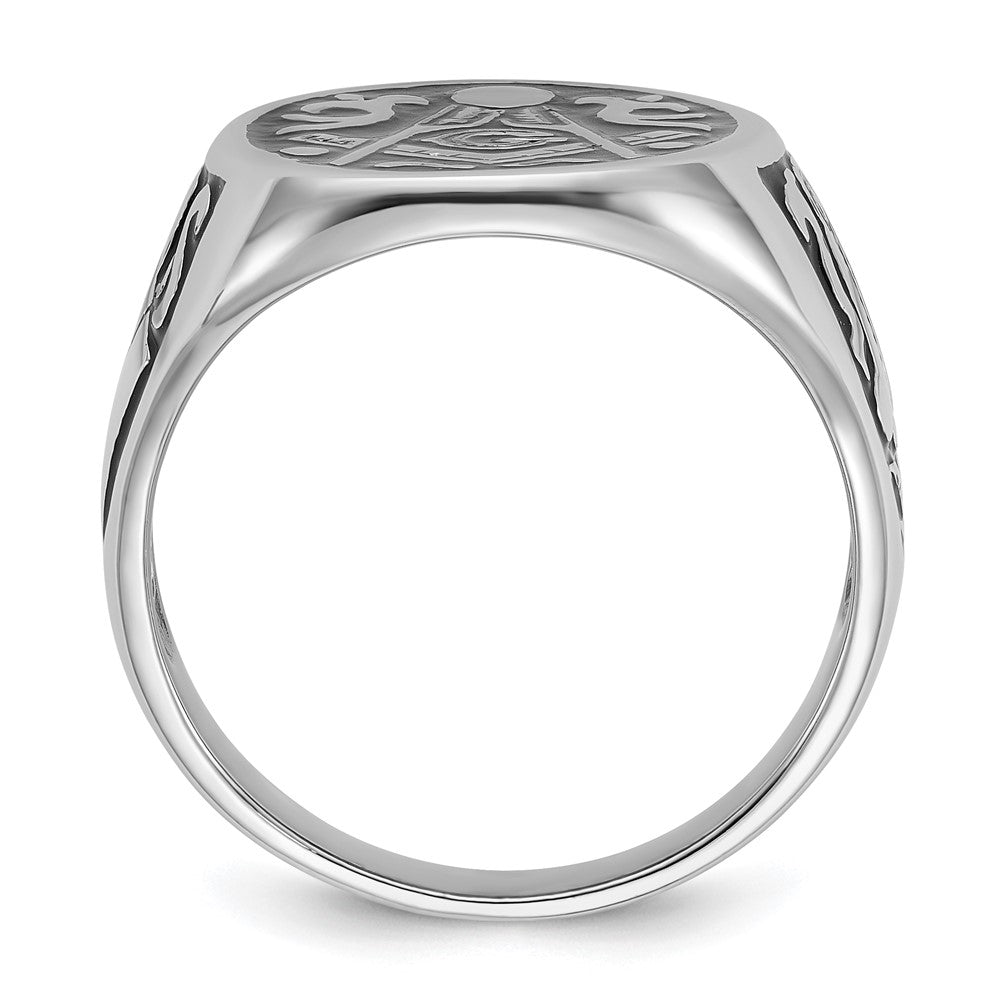 10k White Gold Men's Polished and Grooved (No Enamel) Masonic Ring
