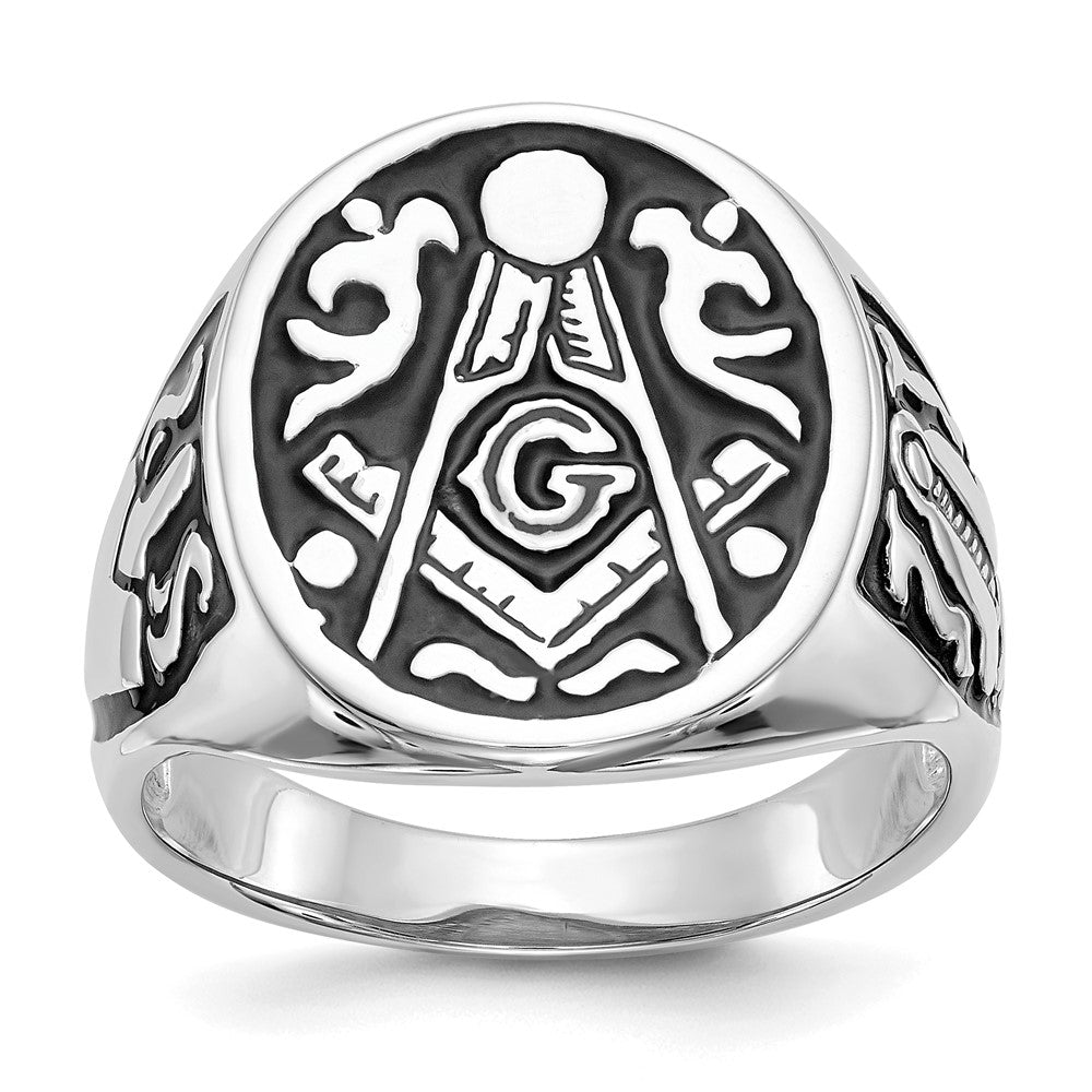 10k White Gold Men's Polished and Grooved (No Enamel) Masonic Ring