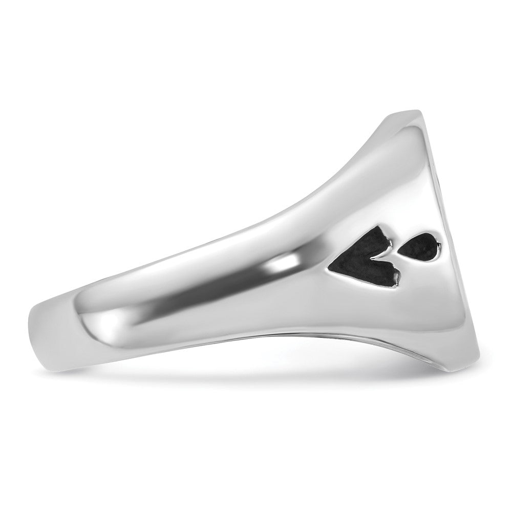 14k White Gold Men's Polished and Grooved with Black Enamel Masonic Ring