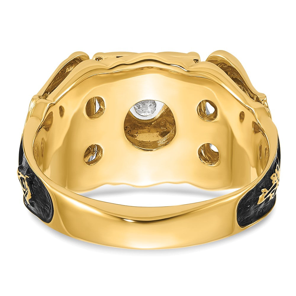 14k Two-tone Men's Polished and Textured with Black Enamel and VS Quality Diamond Masonic Ring