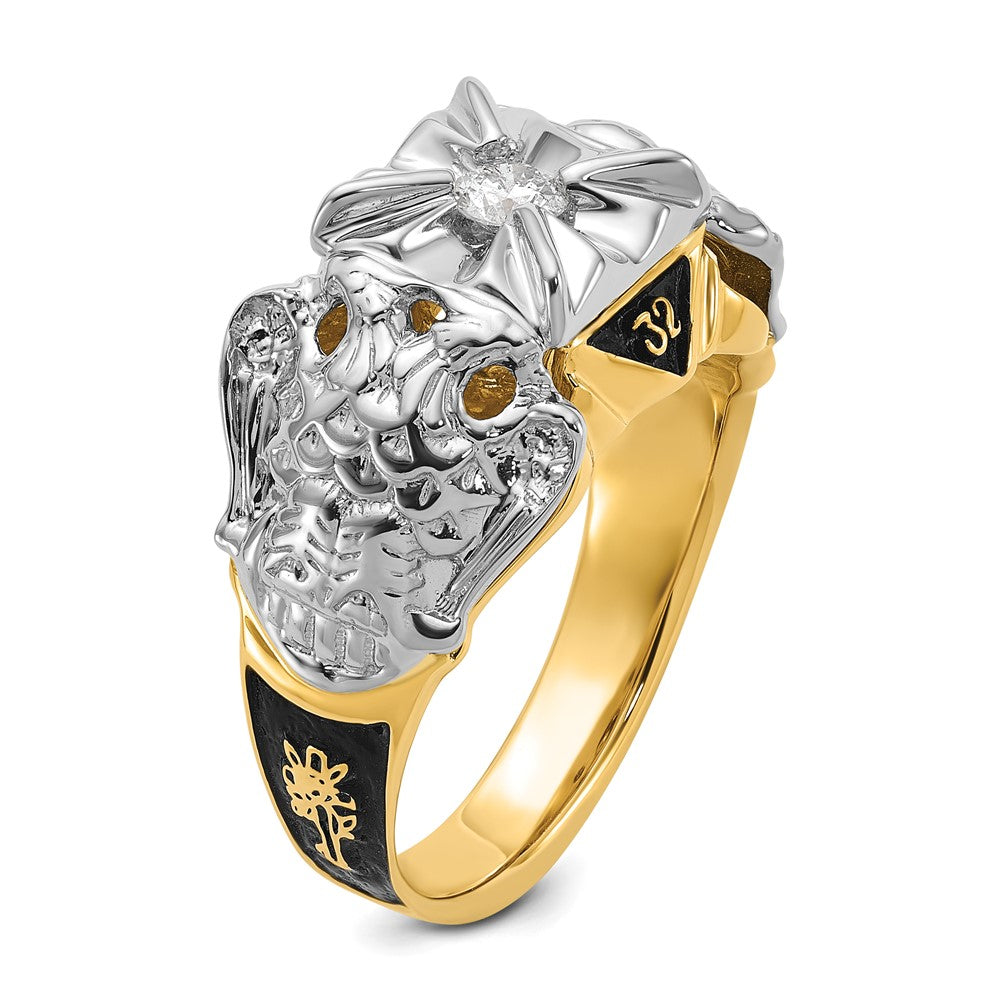 14k Two-tone Men's Polished and Textured with Black Enamel and VS Quality Diamond Masonic Ring