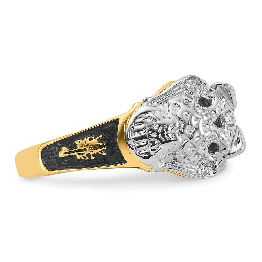 14k Two-tone Men's Polished and Textured with Black Enamel and VS Quality Diamond Masonic Ring