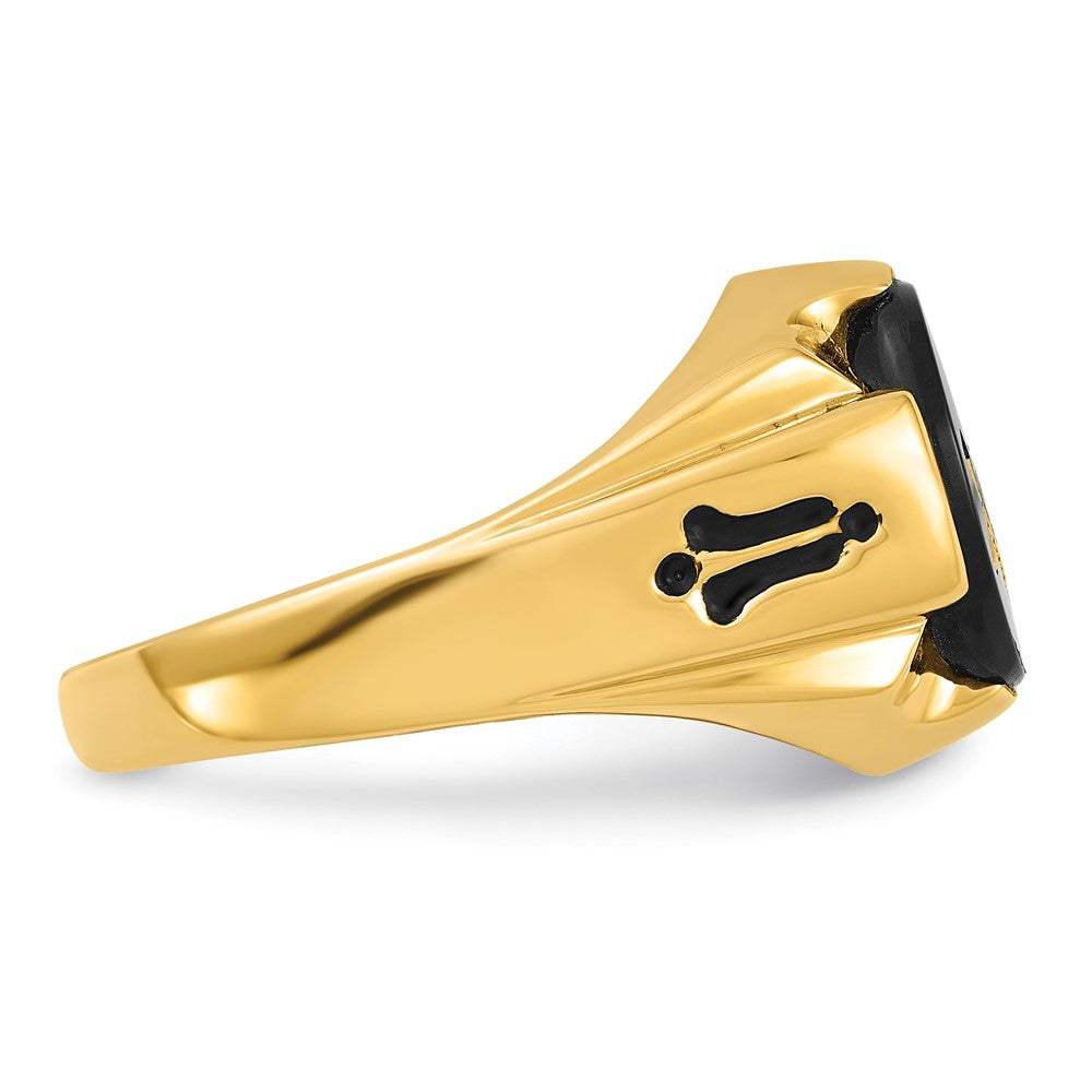14k Men's Polished, Antiqued and Grooved with Oval Onyx Masonic Ring