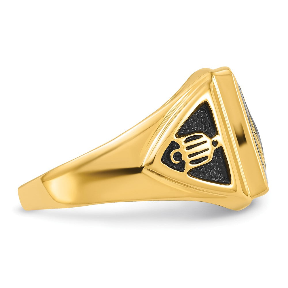 14k Men's Polished, Antiqued & Textured Onyx Masonic Ring
