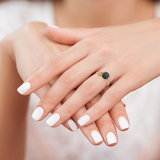 14k Gold 7mm Black FW Cultured Pearl A Diamond ring