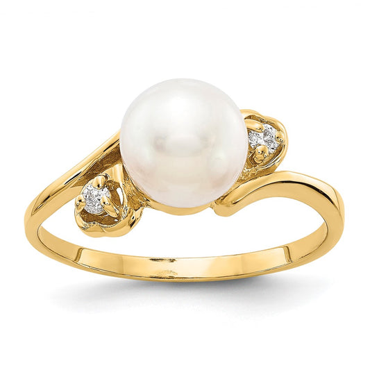 14k Gold 7mm FW Cultured Pearl AAA Diamond ring