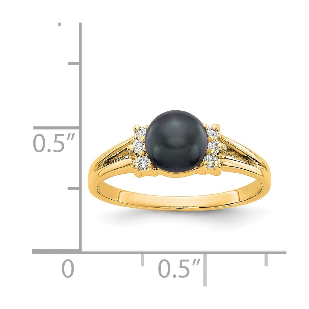 14k Gold 6mm Black FW Cultured Pearl AAA Diamond ring