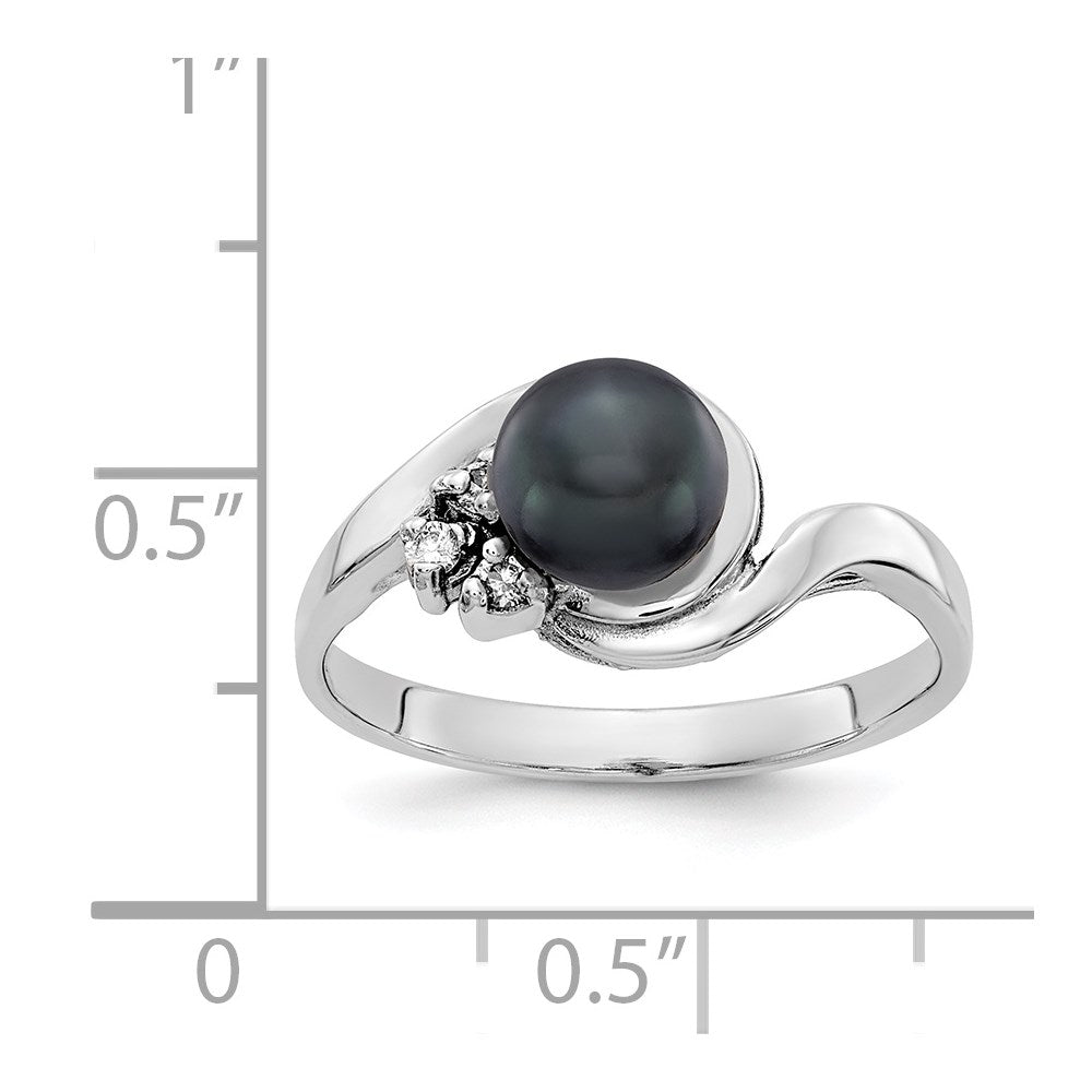 14k White Gold 6mm Black FW Cultured Pearl VS Diamond Ring