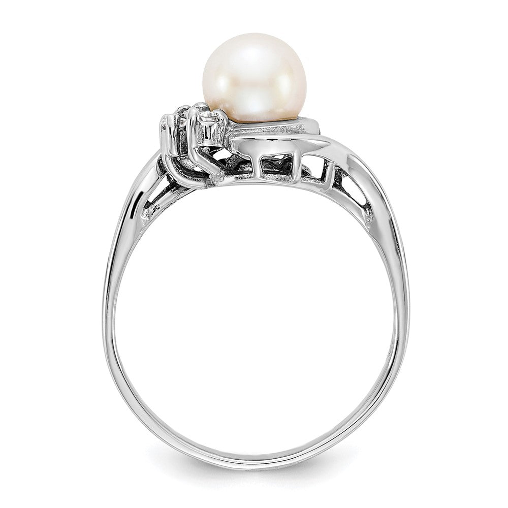 14k White Gold 6mm FW Cultured Pearl AAA Diamond Ring