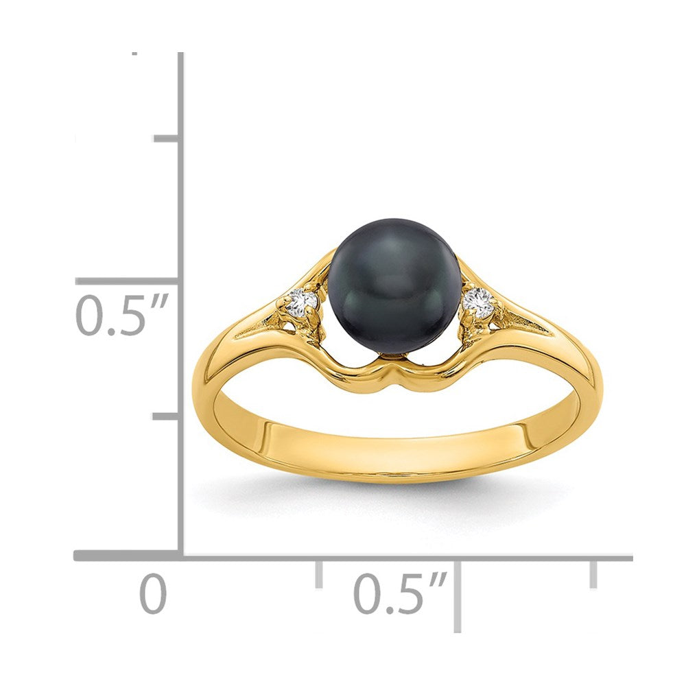 14k 6mm Black FW Cultured Pearl AA Diamond ring