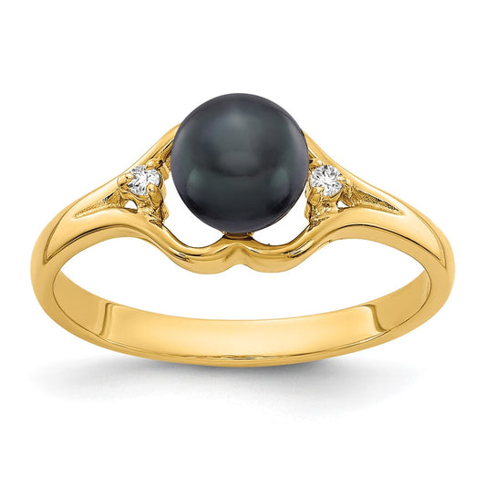 14k 6mm Black FW Cultured Pearl AAA Diamond ring