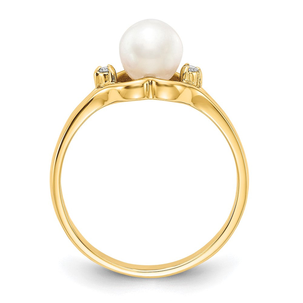 14k 6mm FW Cultured Pearl VS Diamond ring