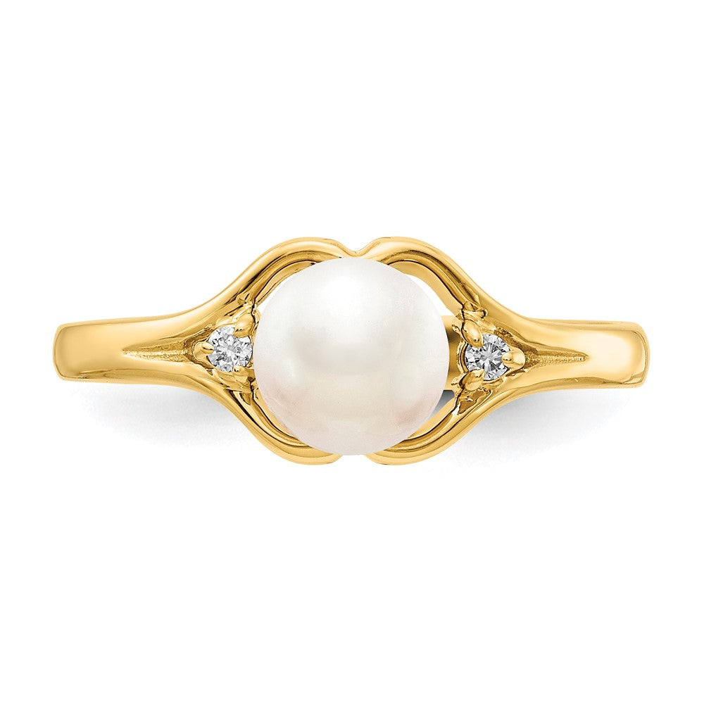14k 6mm FW Cultured Pearl VS Diamond ring