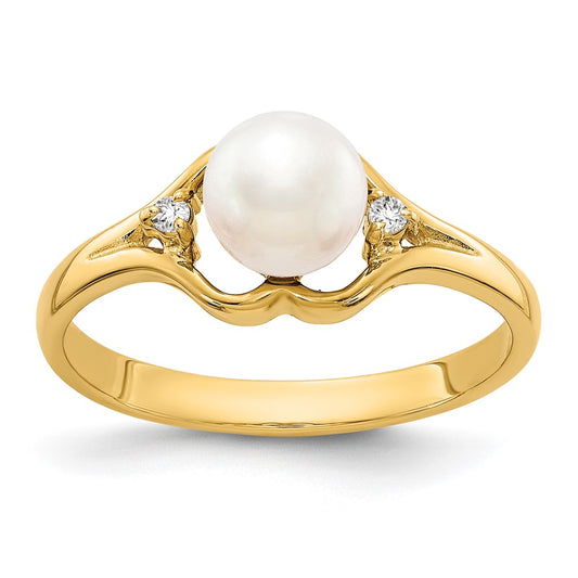 14k 6mm FW Cultured Pearl VS Diamond ring