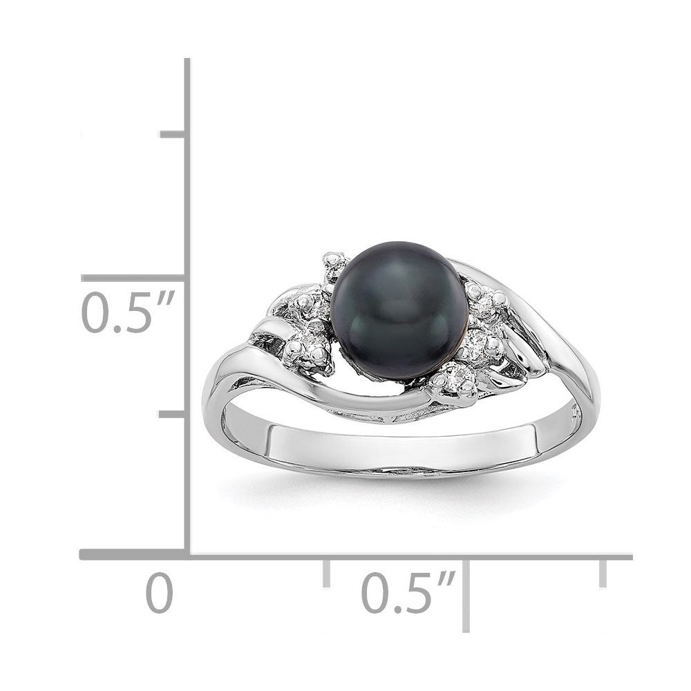 14k White Gold 6mm Black FW Cultured Pearl A Diamond ring