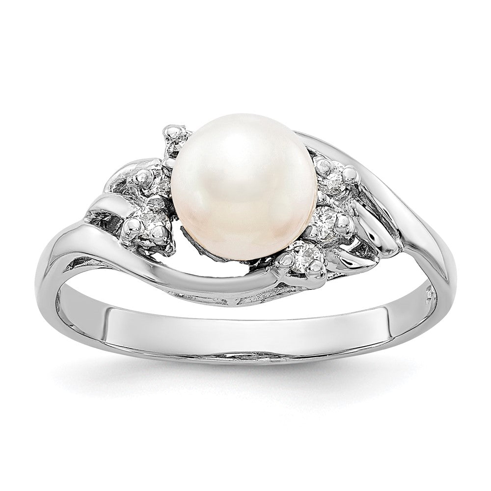 14k White Gold 6mm FW Cultured Pearl AA Diamond ring