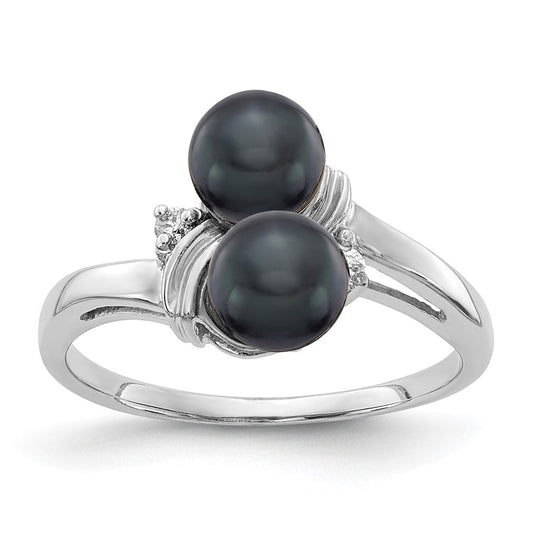 14k White Gold 5.5mm Black FW Cultured Pearl VS Diamond ring