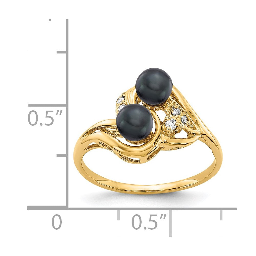 14k 4.5mm Black FW Cultured Pearl VS Diamond ring