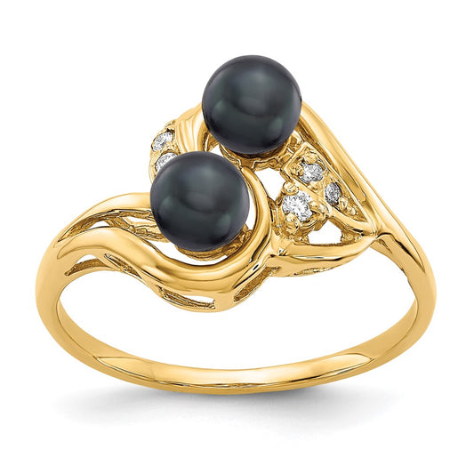 14k 4.5mm Black FW Cultured Pearl VS Diamond ring