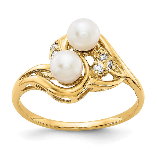 14k 4mm FW Cultured Pearl AA Diamond ring