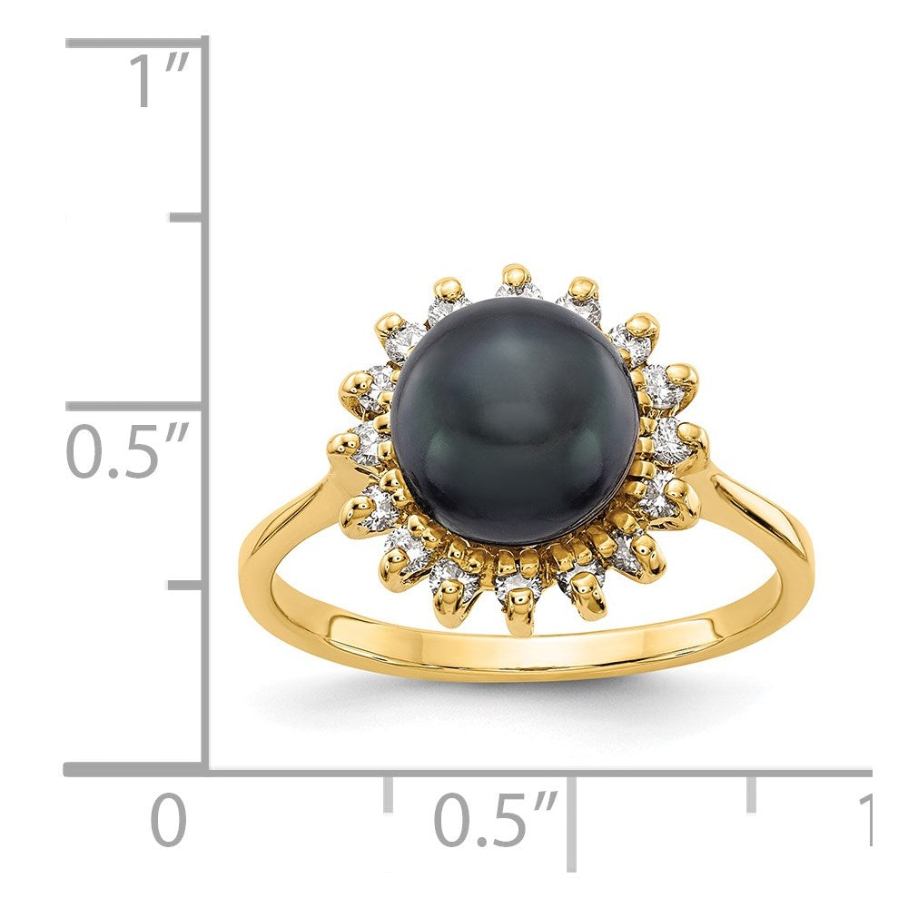 14k 7.5mm Black FW Cultured Pearl AAA Diamond ring