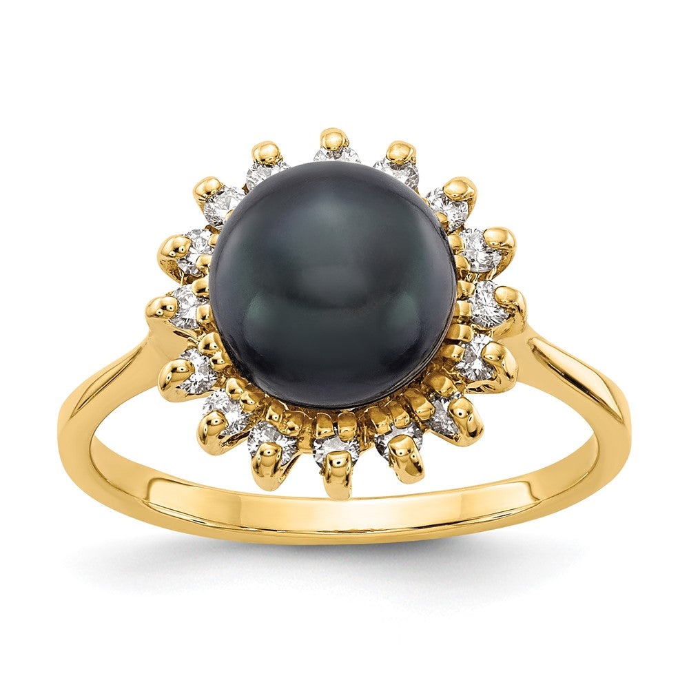 14k 7.5mm Black FW Cultured Pearl VS Diamond ring