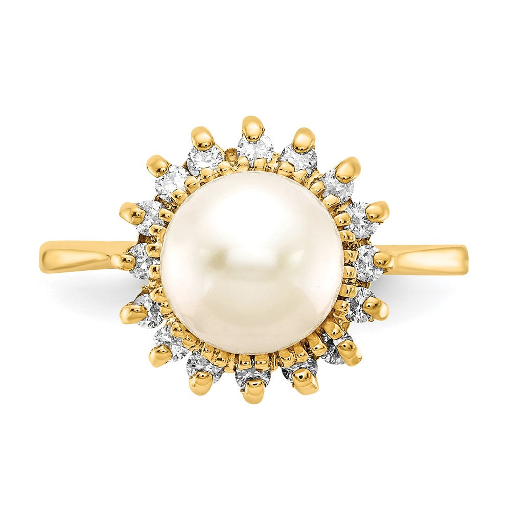 14k 7.5mm FW Cultured Pearl AAA Diamond ring