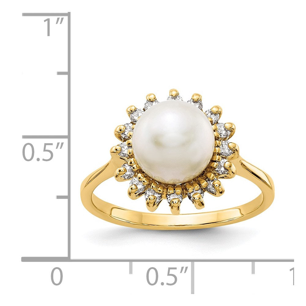 14k 7.5mm FW Cultured Pearl AAA Diamond ring