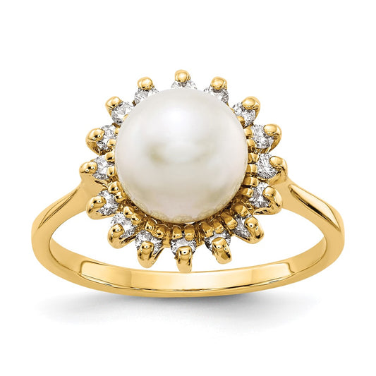 14k 7.5mm FW Cultured Pearl A Diamond ring