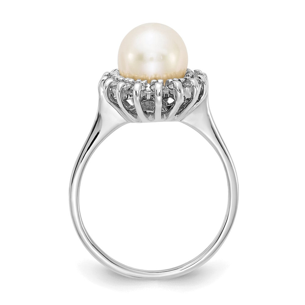 14k White Gold 7.5mm FW Cultured Pearl AAA Diamond ring