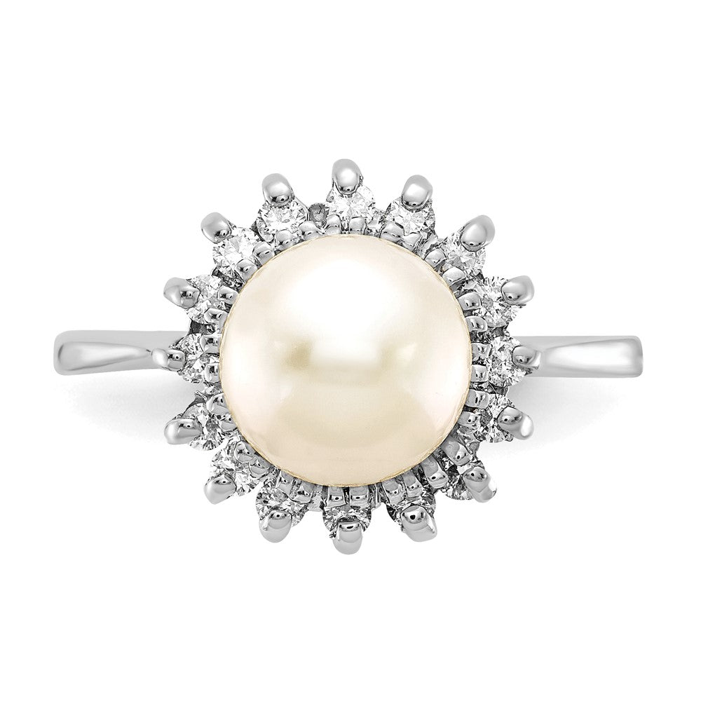 14k White Gold 7.5mm FW Cultured Pearl AAA Diamond ring
