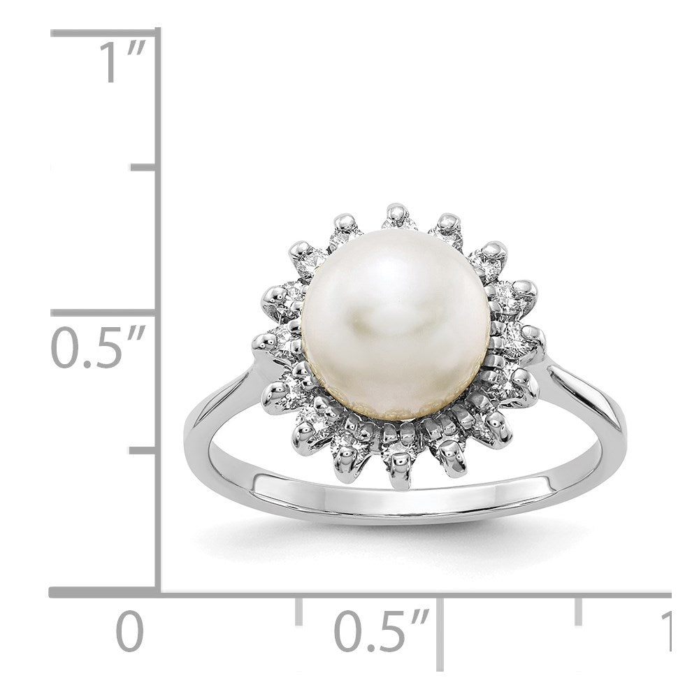 14k White Gold 7.5mm FW Cultured Pearl AAA Diamond ring