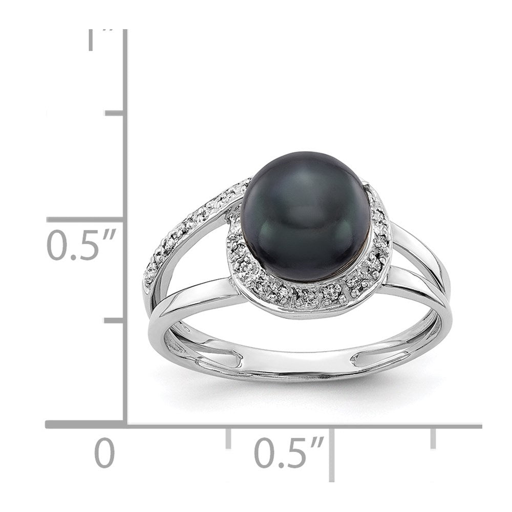 14k White Gold 7.5mm Black FW Cultured Pearl VS Diamond ring