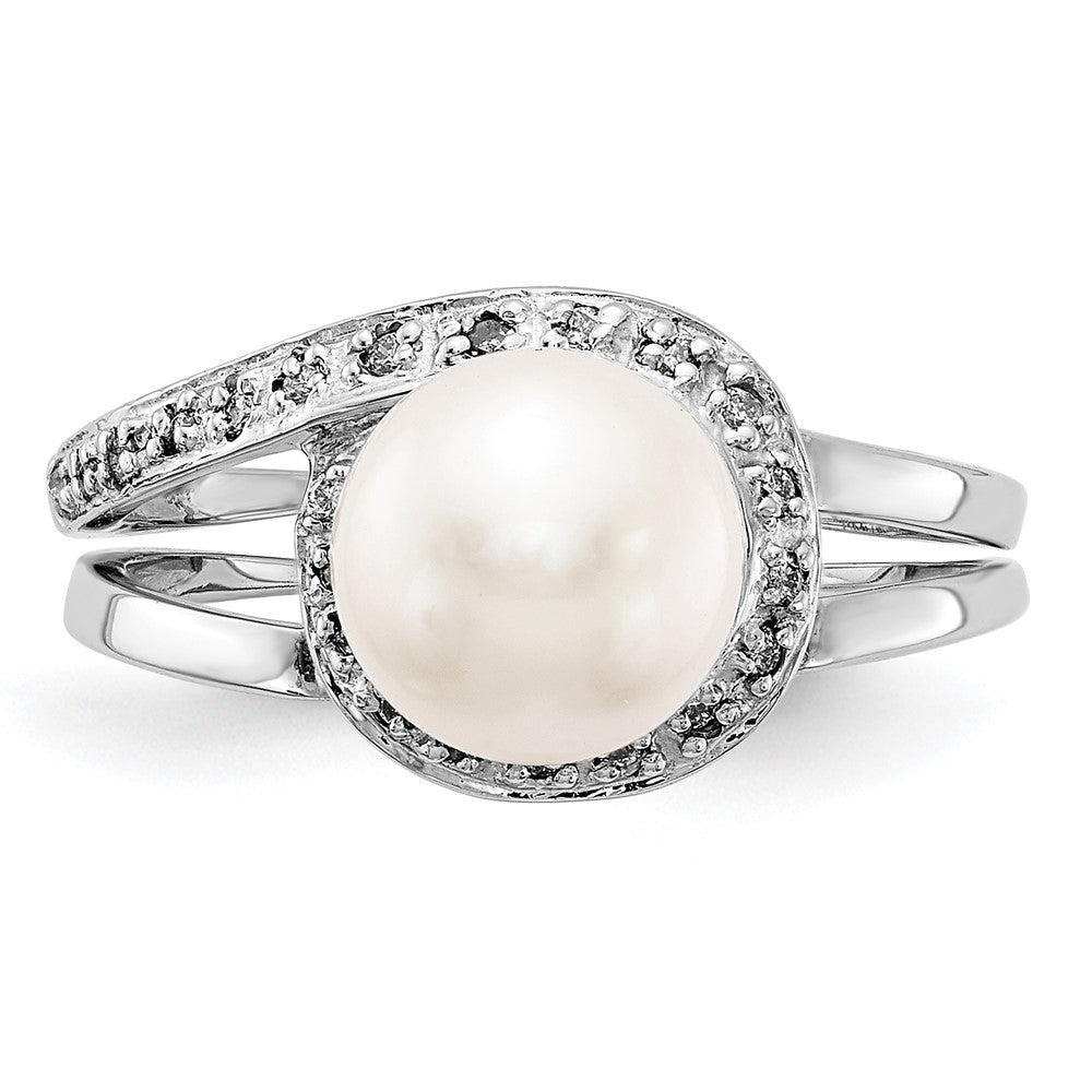14k White Gold 7.5mm FW Cultured Pearl A Diamond ring