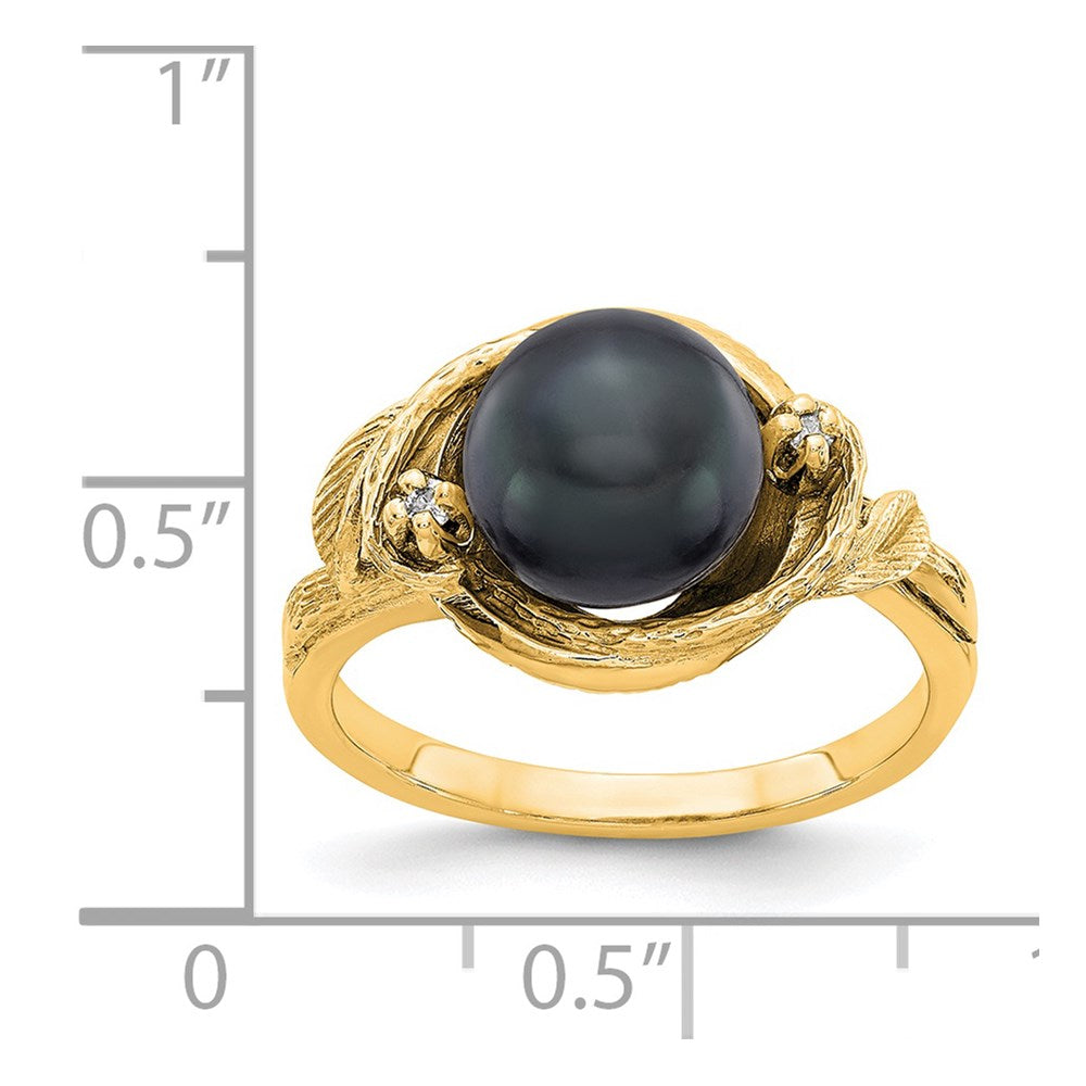 14k 7.5mm Black FW Cultured Pearl VS Diamond ring